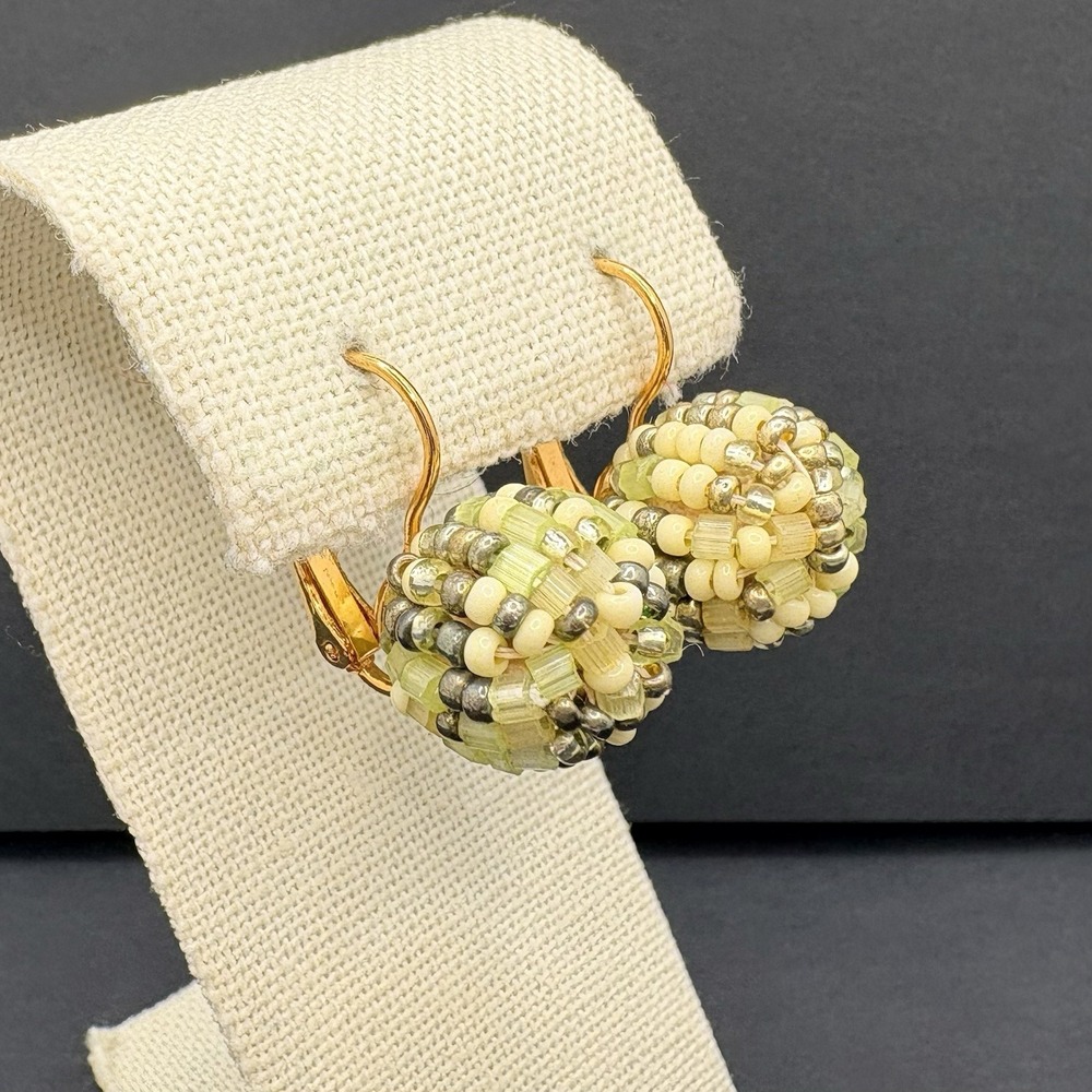 Vintage Joan Rivers Green‎ Cluster Ball Beaded Round Pierced Dangle Earrings